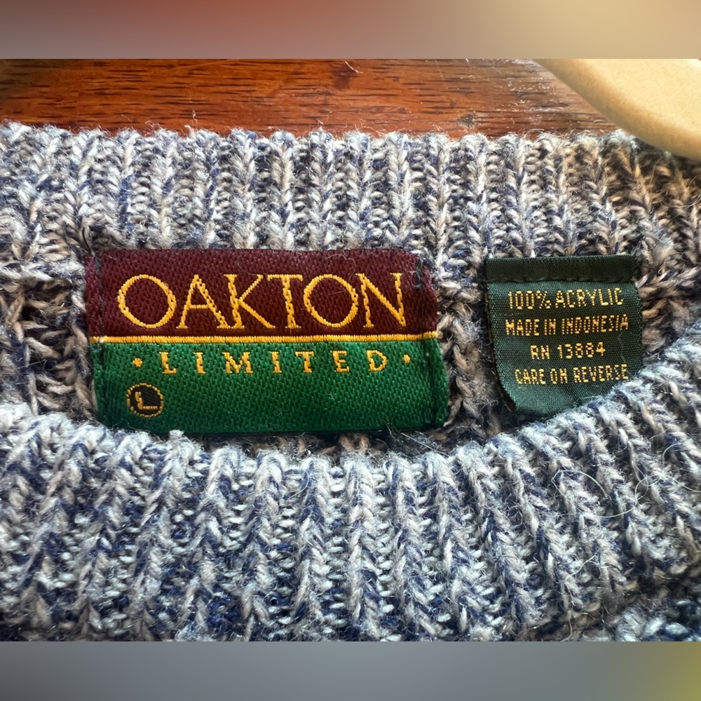 Vintage Oakton Limited Men's Crew Neck Sweater Size L Blue Fisherman Chunky - Picture 3 of 5